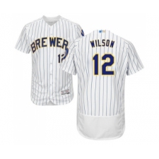 Men's Milwaukee Brewers #12 Alex Wilson White Home Flex Base Authentic Collection Baseball Jersey