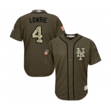 Men's New York Mets #4 Jed Lowrie Authentic Green Salute to Service Baseball Jersey