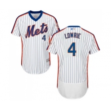 Men's New York Mets #4 Jed Lowrie White Alternate Flex Base Authentic Collection Baseball Jersey