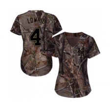 Women's New York Mets #4 Jed Lowrie Authentic Camo Realtree Collection Flex Base Baseball Jersey