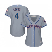 Women's New York Mets #4 Jed Lowrie Authentic Grey Road Cool Base Baseball Jersey