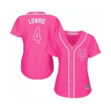 Women's New York Mets #4 Jed Lowrie Authentic Pink Fashion Cool Base Baseball Jersey