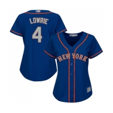 Women's New York Mets #4 Jed Lowrie Authentic Royal Blue Alternate Road Cool Base Baseball Jersey