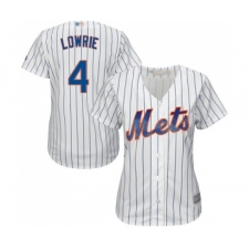 Women's New York Mets #4 Jed Lowrie Authentic White Home Cool Base Baseball Jersey