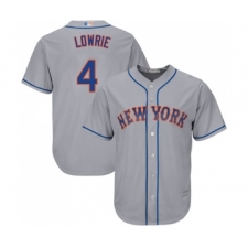 Youth New York Mets #4 Jed Lowrie Authentic Grey Road Cool Base Baseball Jersey