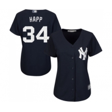 Women's New York Yankees #34 J.A. Happ Authentic Navy Blue Alternate Baseball Jersey