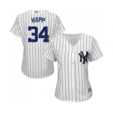 Women's New York Yankees #34 J.A. Happ Authentic White Home Baseball Jersey
