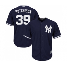 Men's New York Yankees #39 Drew Hutchison Replica Navy Blue Alternate Baseball Jersey