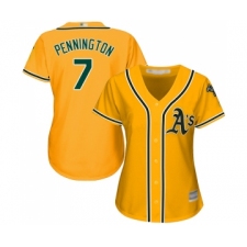 Women's Oakland Athletics #7 Cliff Pennington Replica Gold Alternate 2 Cool Base Baseball Jersey