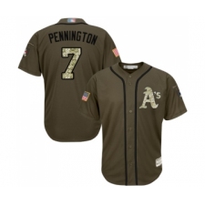 Youth Oakland Athletics #7 Cliff Pennington Authentic Green Salute to Service Baseball Jersey