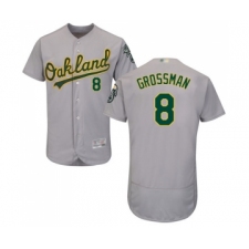 Men's Oakland Athletics #8 Robbie Grossman Grey Road Flex Base Authentic Collection Baseball Jersey