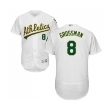 Men's Oakland Athletics #8 Robbie Grossman White Home Flex Base Authentic Collection Baseball Jersey