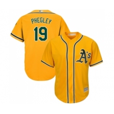 Men's Oakland Athletics #19 Josh Phegley Replica Gold Alternate 2 Cool Base Baseball Jersey