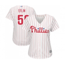 Women's Philadelphia Phillies #56 Zach Eflin Replica White Red Strip Home Cool Base Baseball Jersey