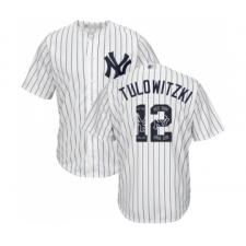 Men's New York Yankees #12 Troy Tulowitzki Authentic White Team Logo Fashion Baseball Jersey