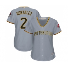 Women's Pittsburgh Pirates #2 Erik Gonzalez Replica Grey Road Cool Base Baseball Jersey