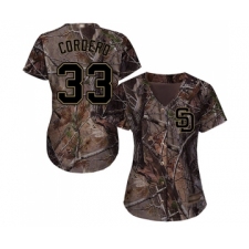 Women's San Diego Padres #33 Franchy Cordero Authentic Camo Realtree Collection Flex Base Baseball Jersey