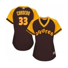 Women's San Diego Padres #33 Franchy Cordero Replica Brown Alternate Cooperstown Cool Base Baseball Jersey