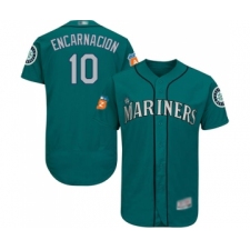 Men's Seattle Mariners #10 Edwin Encarnacion Teal Green Alternate Flex Base Authentic Collection Baseball Jersey