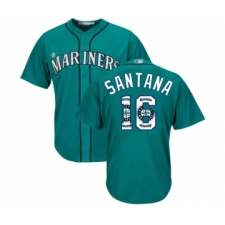 Men's Seattle Mariners #16 Domingo Santana Authentic Teal Green Team Logo Fashion Cool Base Baseball Jersey