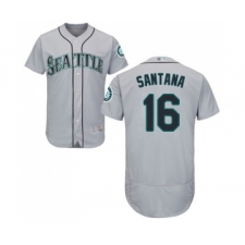 Men's Seattle Mariners #16 Domingo Santana Grey Road Flex Base Authentic Collection Baseball Jersey