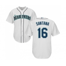 Men's Seattle Mariners #16 Domingo Santana Replica White Home Cool Base Baseball Jersey