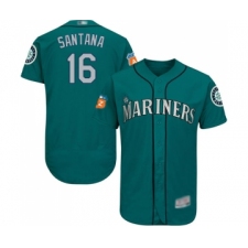 Men's Seattle Mariners #16 Domingo Santana Teal Green Alternate Flex Base Authentic Collection Baseball Jersey