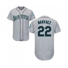 Men's Seattle Mariners #22 Omar Narvaez Grey Road Flex Base Authentic Collection Baseball Jersey