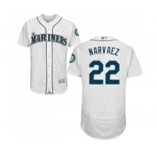 Men's Seattle Mariners #22 Omar Narvaez White Home Flex Base Authentic Collection Baseball Jersey