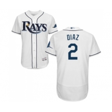Men's Tampa Bay Rays #2 Yandy Diaz Home White Home Flex Base Authentic Collection Baseball Jersey