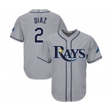 Men's Tampa Bay Rays #2 Yandy Diaz Replica Grey Road Cool Base Baseball Jersey