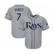 Men's Tampa Bay Rays #7 Michael Perez Replica Grey Road Cool Base Baseball Jersey
