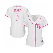 Women's Tampa Bay Rays #7 Michael Perez Replica White Fashion Cool Base Baseball Jersey