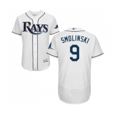 Men's Tampa Bay Rays #9 Jake Smolinski Home White Home Flex Base Authentic Collection Baseball Jersey