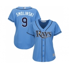Women's Tampa Bay Rays #9 Jake Smolinski Replica Light Blue Alternate 2 Cool Base Baseball Jersey