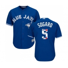 Men's Toronto Blue Jays #5 Eric Sogard Authentic Blue Team Logo Fashion Baseball Jersey