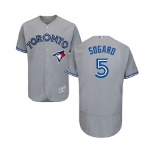 Men's Toronto Blue Jays #5 Eric Sogard Grey Road Flex Base Authentic Collection Baseball Jersey