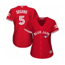 Women's Toronto Blue Jays #5 Eric Sogard Replica Scarlet Alternate Baseball Jersey