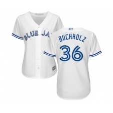 Women's Toronto Blue Jays #36 Clay Buchholz Replica White Home Baseball Jersey