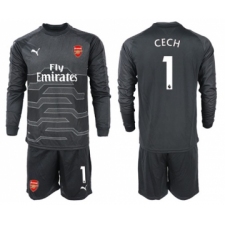 Arsenal #1 Cech Black Long Sleeves Goalkeeper Soccer Country Jersey