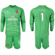 Arsenal #1 Cech Green Goalkeeper Long Sleeves Soccer Club Jersey