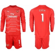 Arsenal #1 Cech Red Goalkeeper Long Sleeves Soccer Club Jersey