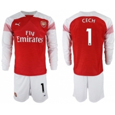 Arsenal #1 Cech Red Home Long Sleeves Soccer Club Jersey