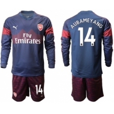 Arsenal #14 Aubameyang Away Long Sleeves Soccer Club Jersey