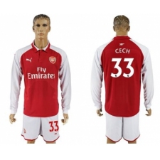 Arsenal #33 Cech Red Home Long Sleeves Soccer Club Jersey