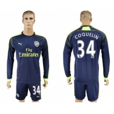 Arsenal #34 Coquelin Sec Away Long Sleeves Soccer Club Jersey