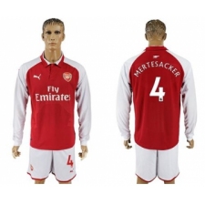 Arsenal #4 Mertesacker Red Home Long Sleeves Soccer Club Jersey