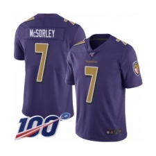 Men's Baltimore Ravens #7 Trace McSorley Limited Purple Rush Vapor Untouchable 100th Season Football Jersey