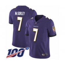 Men's Baltimore Ravens #7 Trace McSorley Purple Team Color Vapor Untouchable Limited Player 100th Season Football Jersey