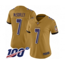 Women's Baltimore Ravens #7 Trace McSorley Limited Gold Inverted Legend 100th Season Football Jersey
